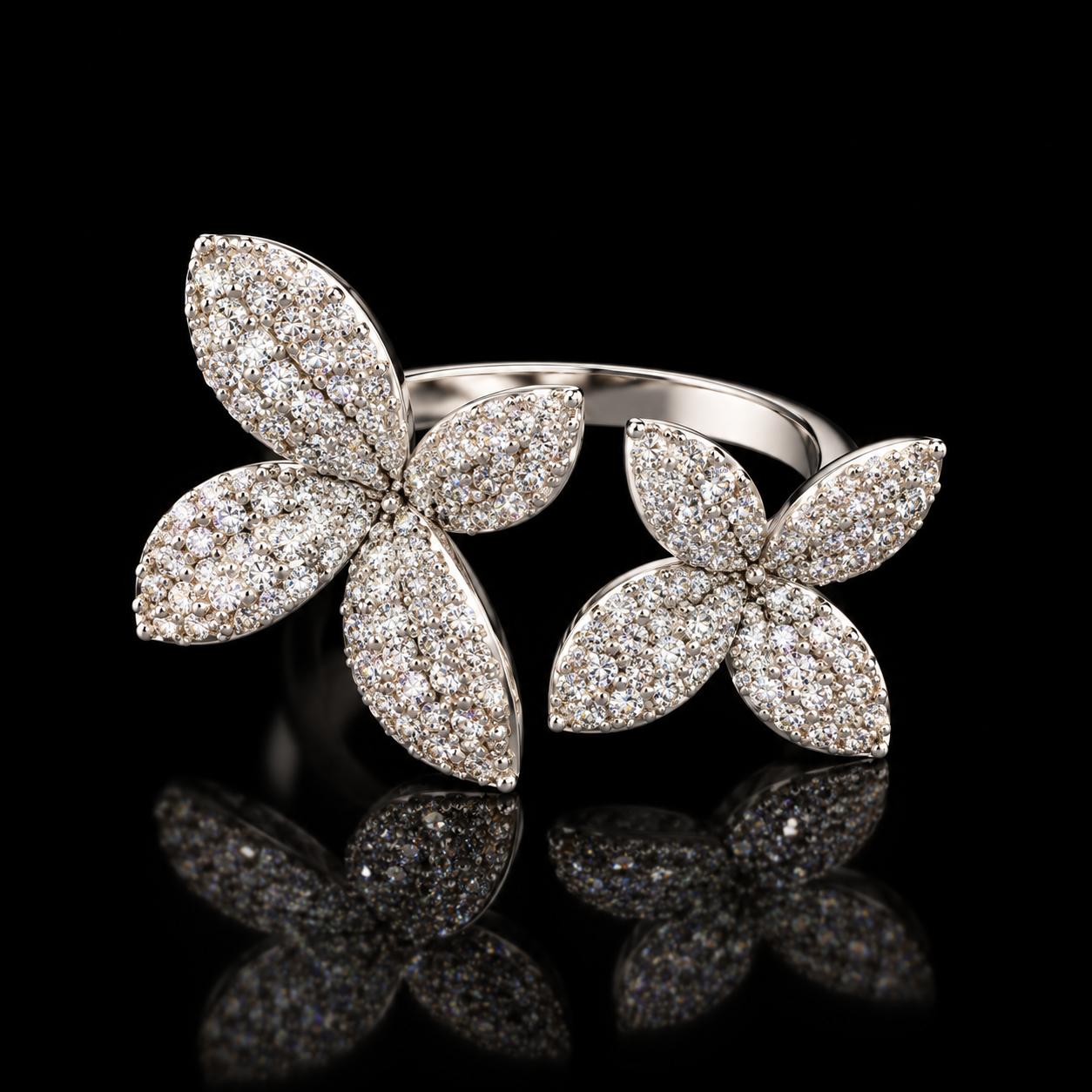 Blossom Duo Zircon Bangle & Ring Set 6