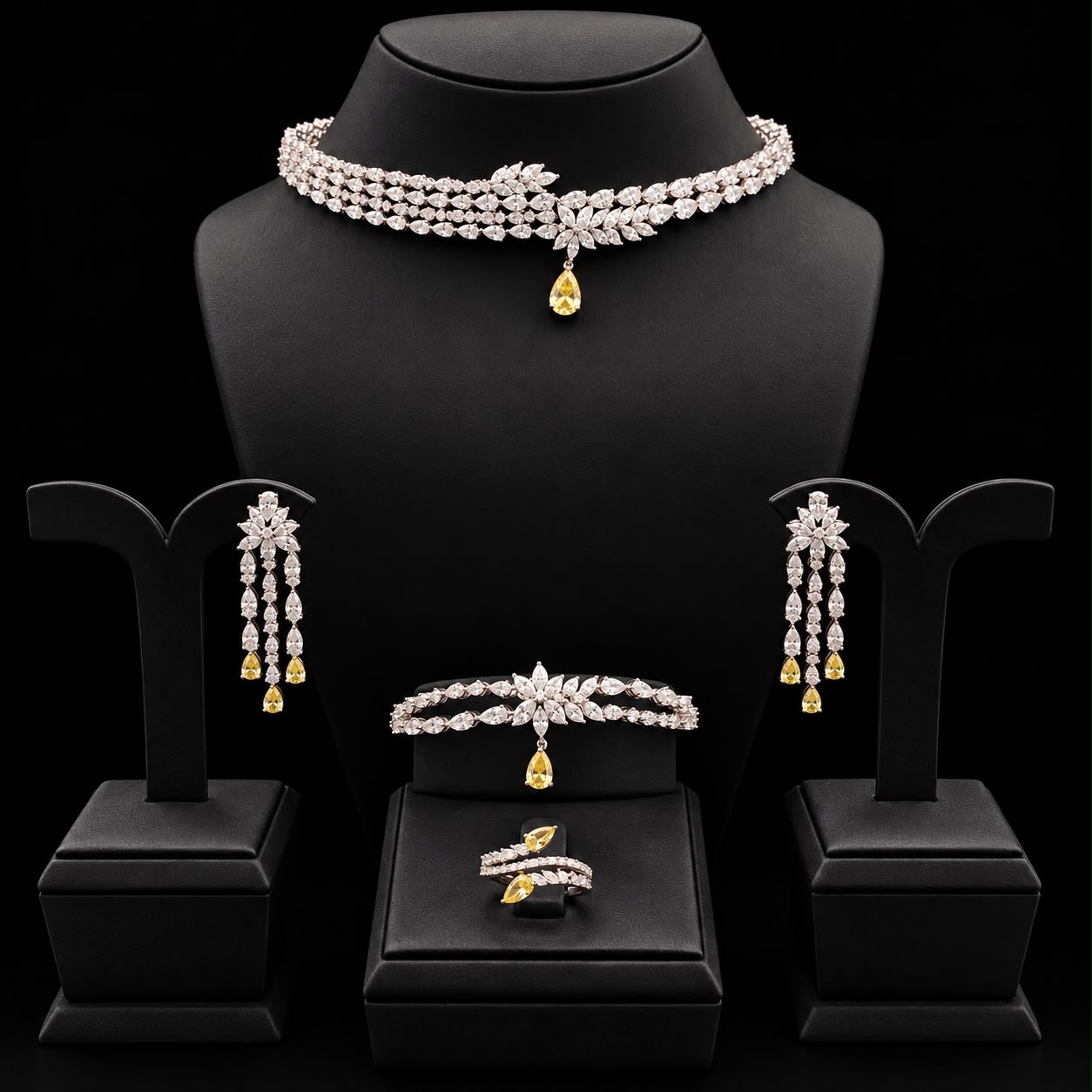 Floral Gleam Zircon Choker Set
