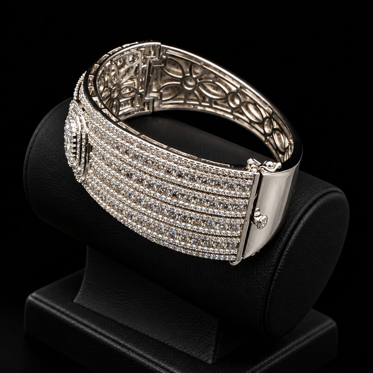 Sparkling Zircon Broad Cuff Bangle & Matching Ring Set 3