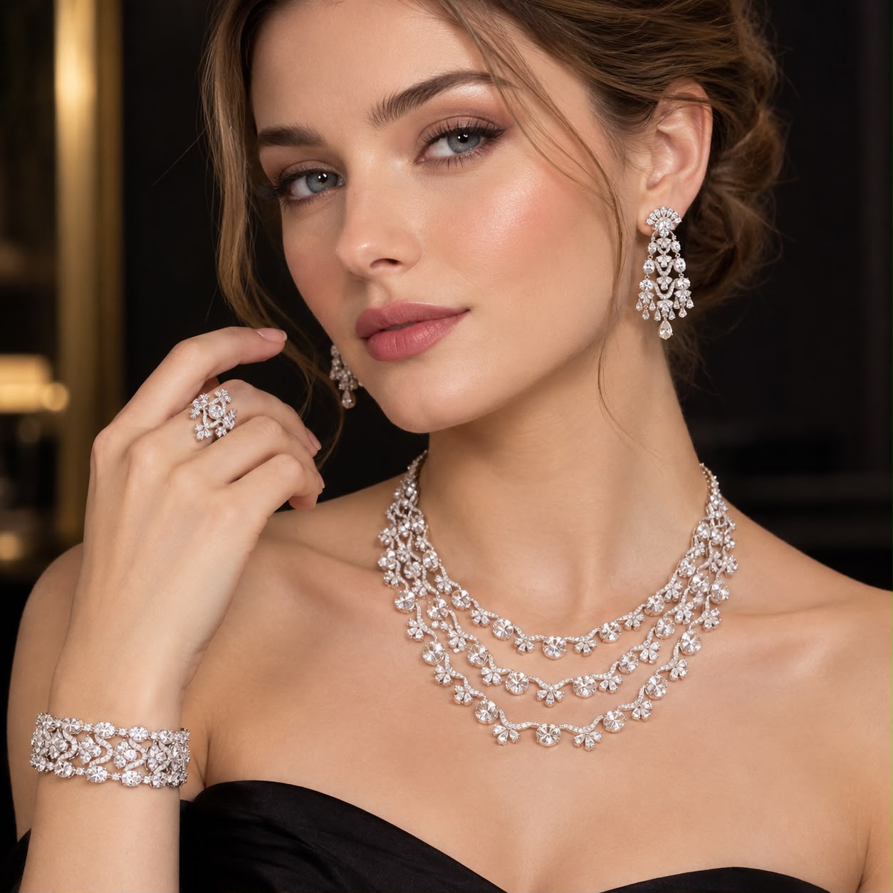Royal Sparkling Zircon Bridal Necklace Set