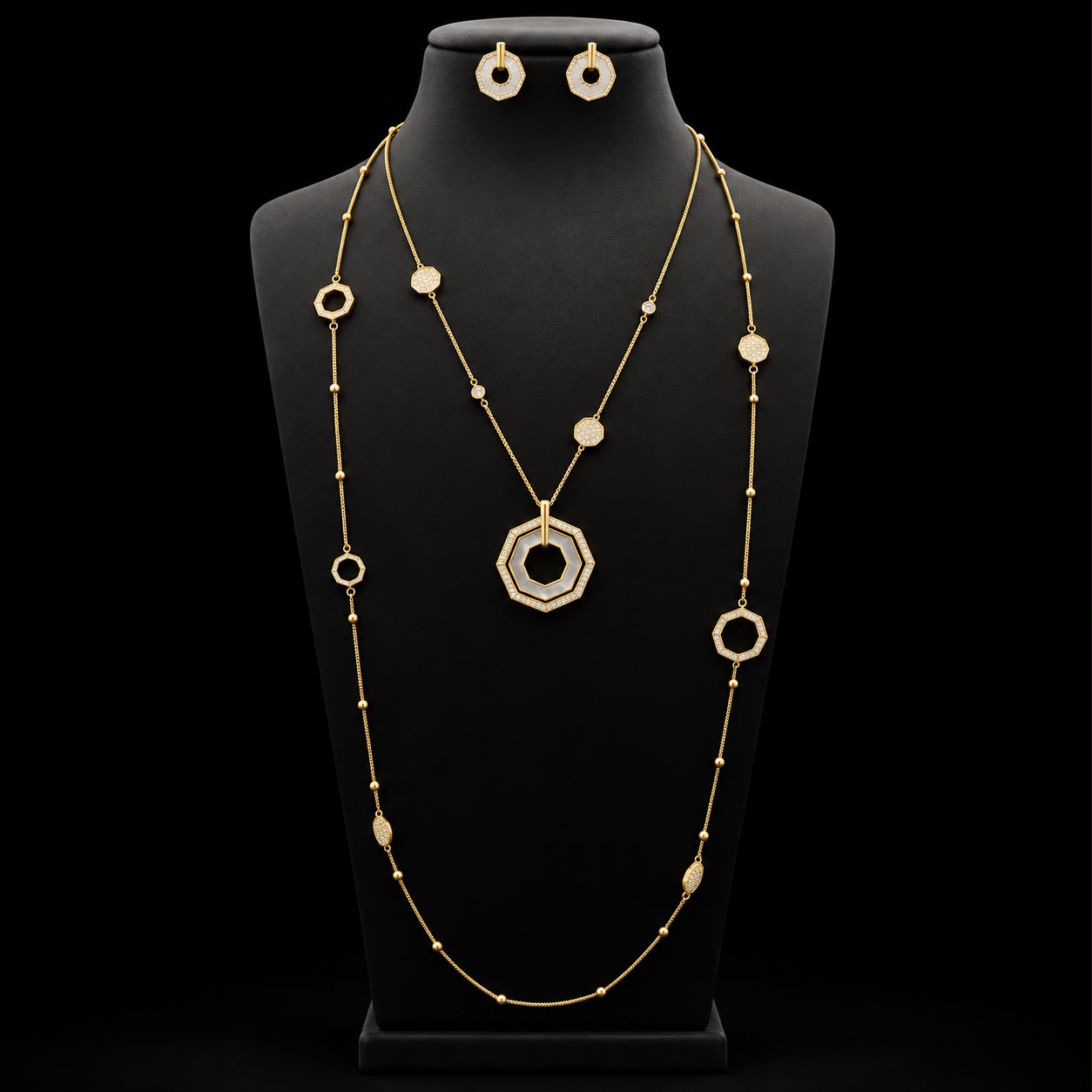 Geometric Glow Zircon Long Chain Set
