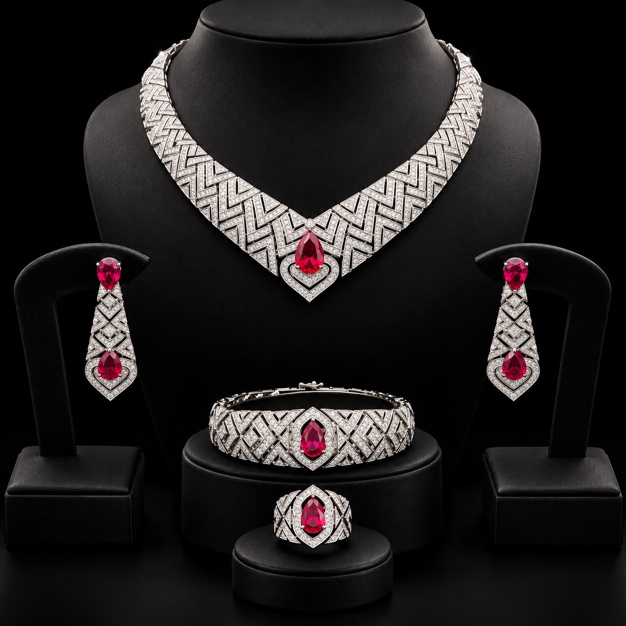 Royal Crimson Zircon Full Bridal Jewellery Set 2