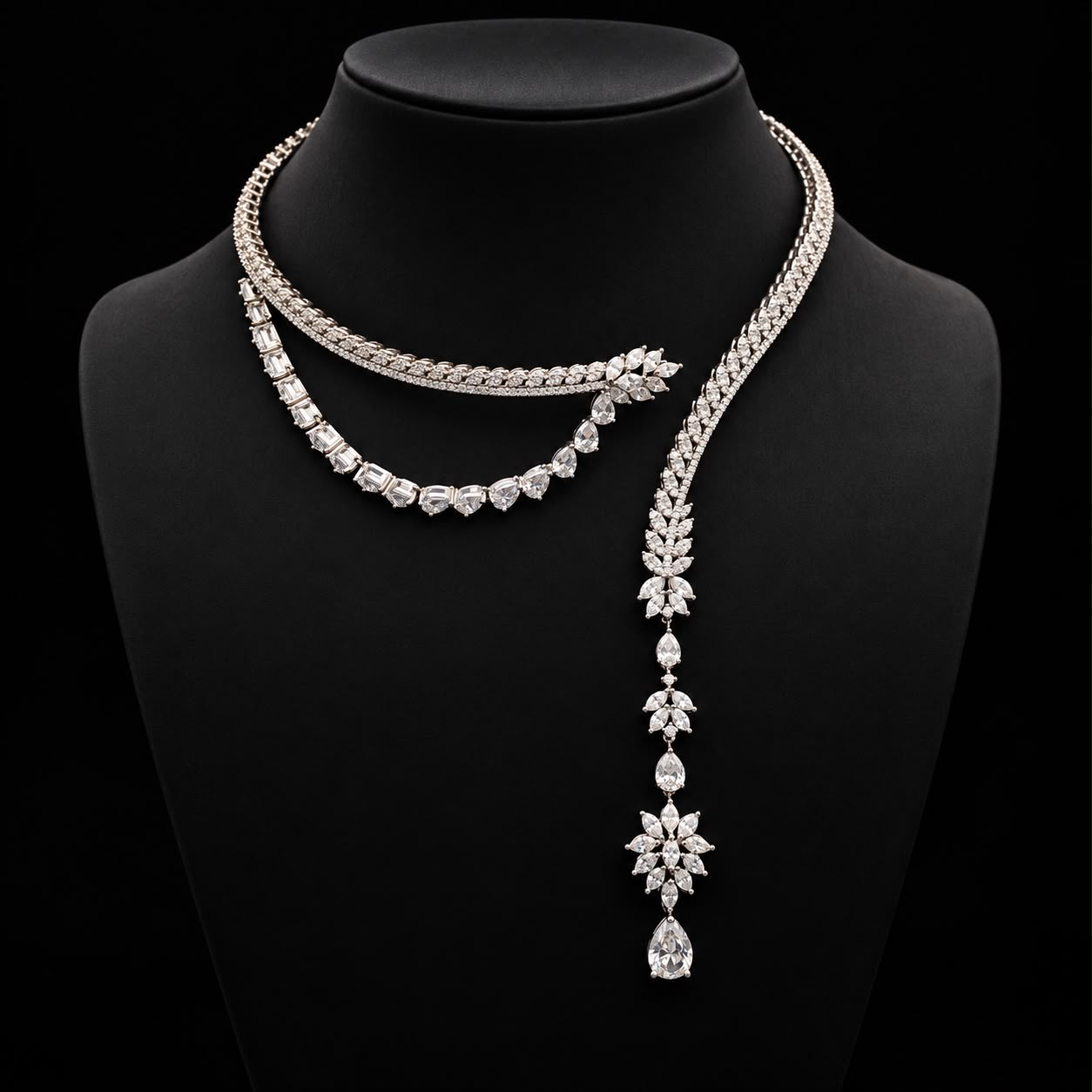 Floral Drape Zircon Choker Set 2