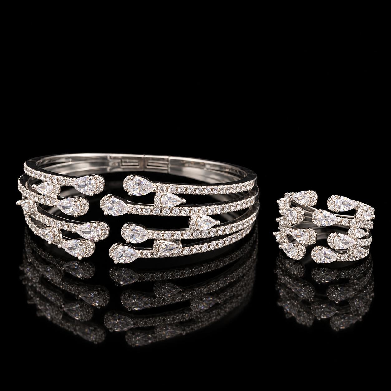 Crystal Rhythm Zircon Bangle & Ring Set 4
