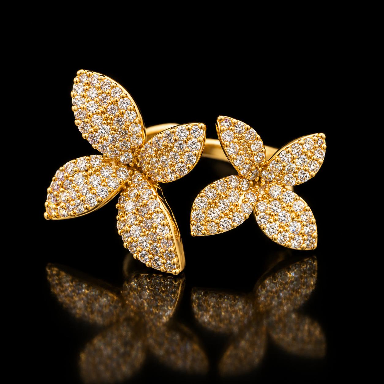 Blossom Duo Zircon Bangle & Ring Set 3