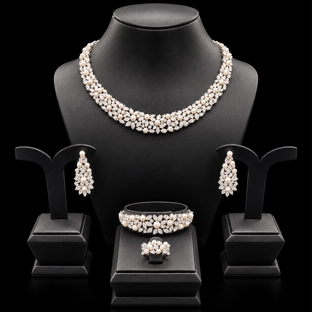Pearl Bloom Zircon Jewellery Set
