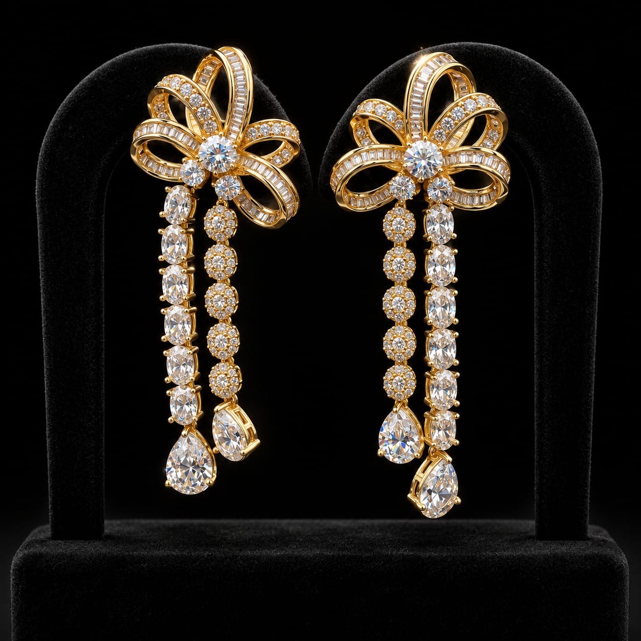 Golden Bow Ribbon Cubic Zircon Jewellery Set 4