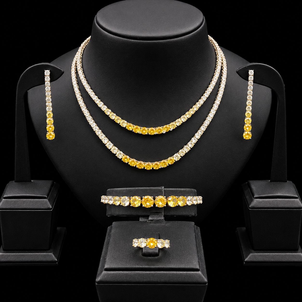 Radiant Yellow & White Cubic Zirconia Tennis Jewelry Set 2