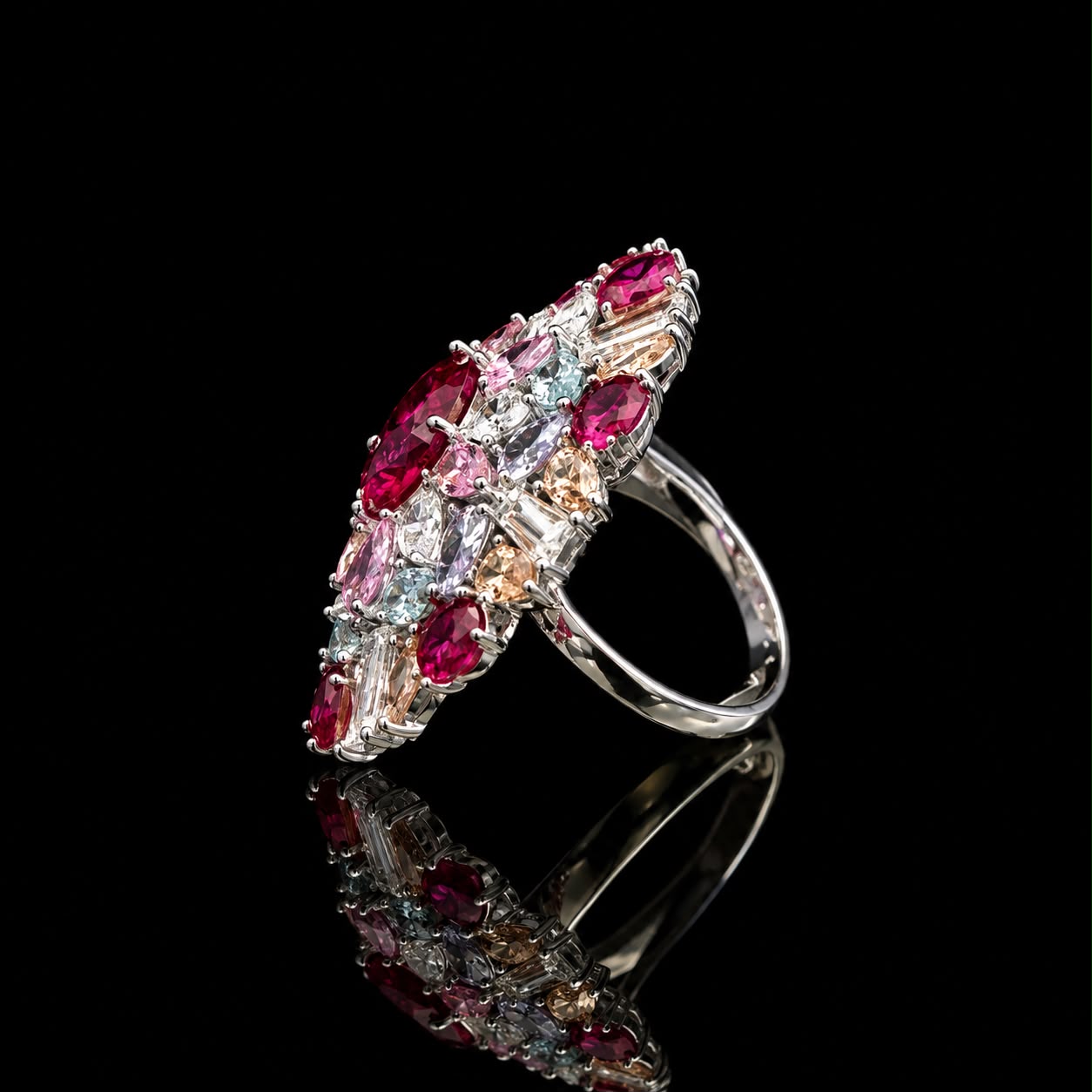 Multicolor Gemstone Floral Cocktail Ring 2