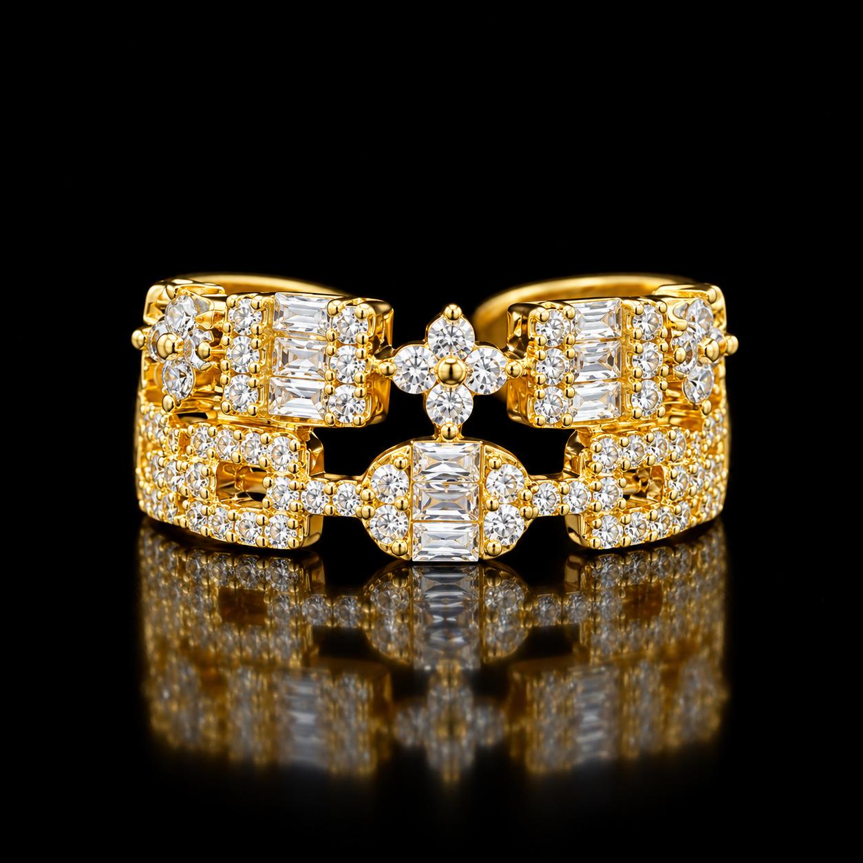 Square Bloom Zircon Bangle & Ring Set 3