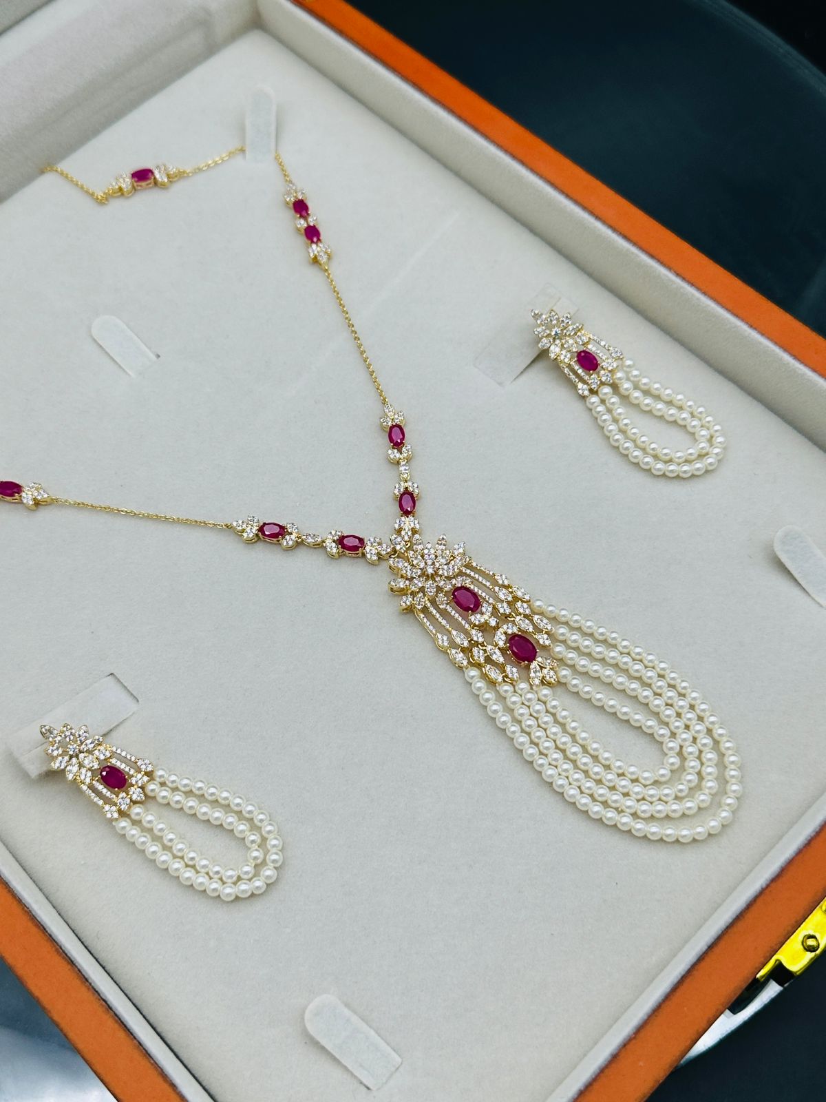 Elegant Pearl & Stone Long Chain 6