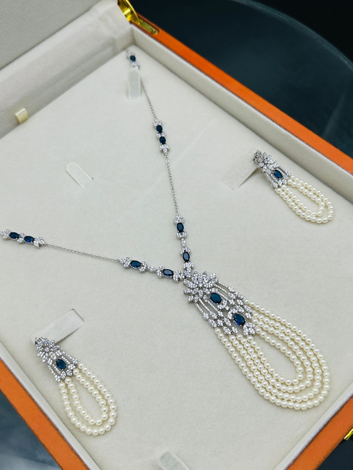Elegant Pearl & Stone Long Chain 4