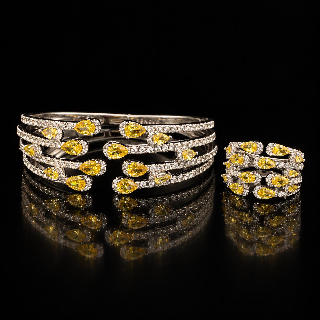 Crystal Rhythm Zircon Bangle & Ring Set