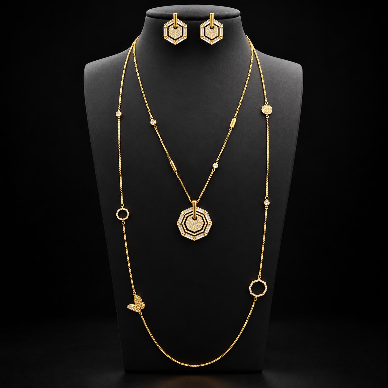Geometric Grace Long Chain Zircon Set
