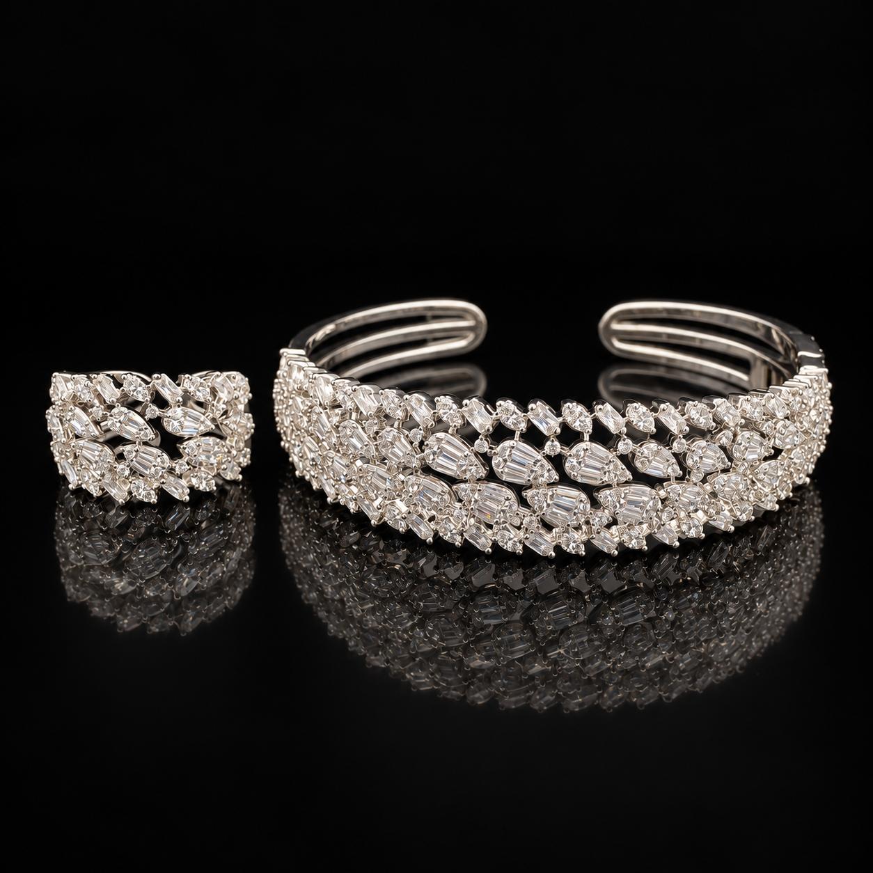 Crystal Mosaic Zircon Bangle & Ring Set