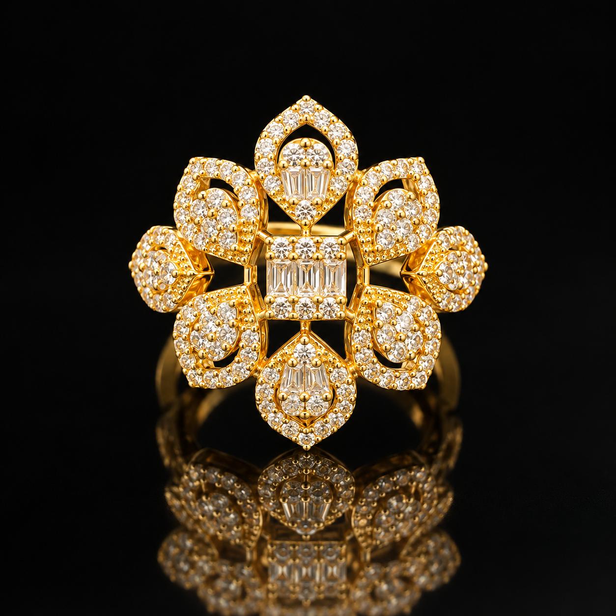 Royal Petal Zircon Bangle & Ring Set 6