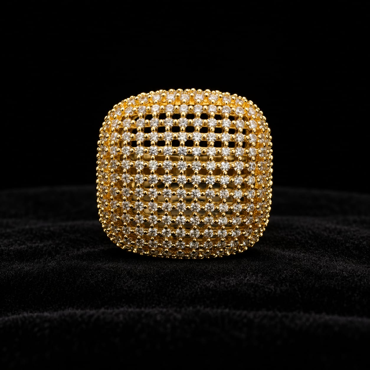 Square Mesh Zircon Ring (Silver & Gold)