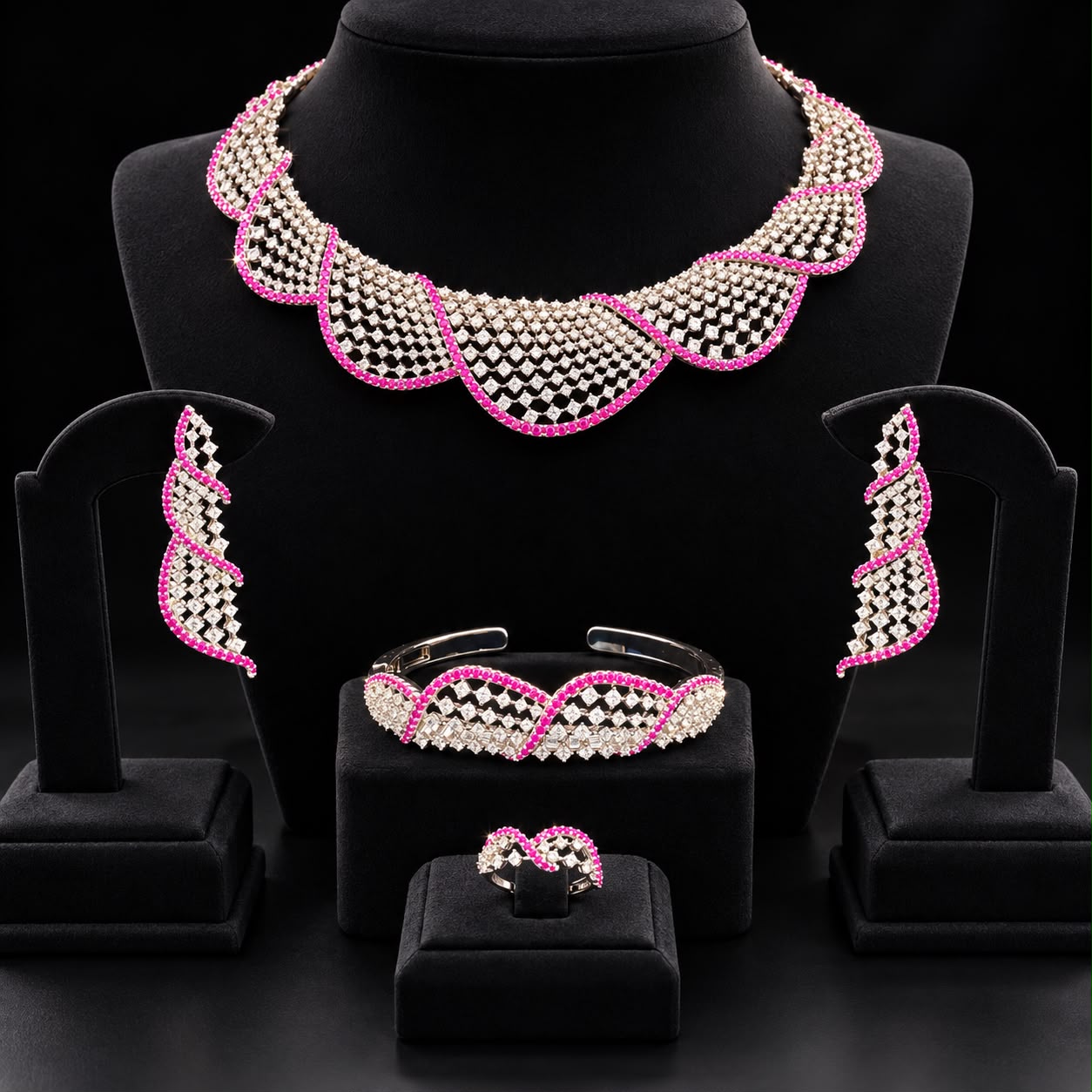 Fuchsia Wave Zircon Statement Jewellery Set 2
