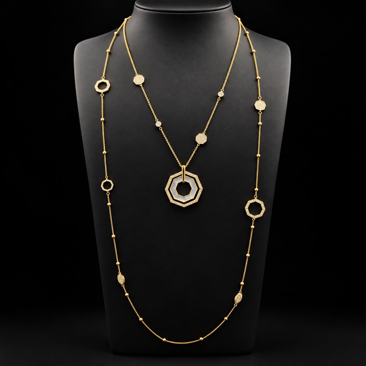 Geometric Glow Zircon Long Chain Set 2