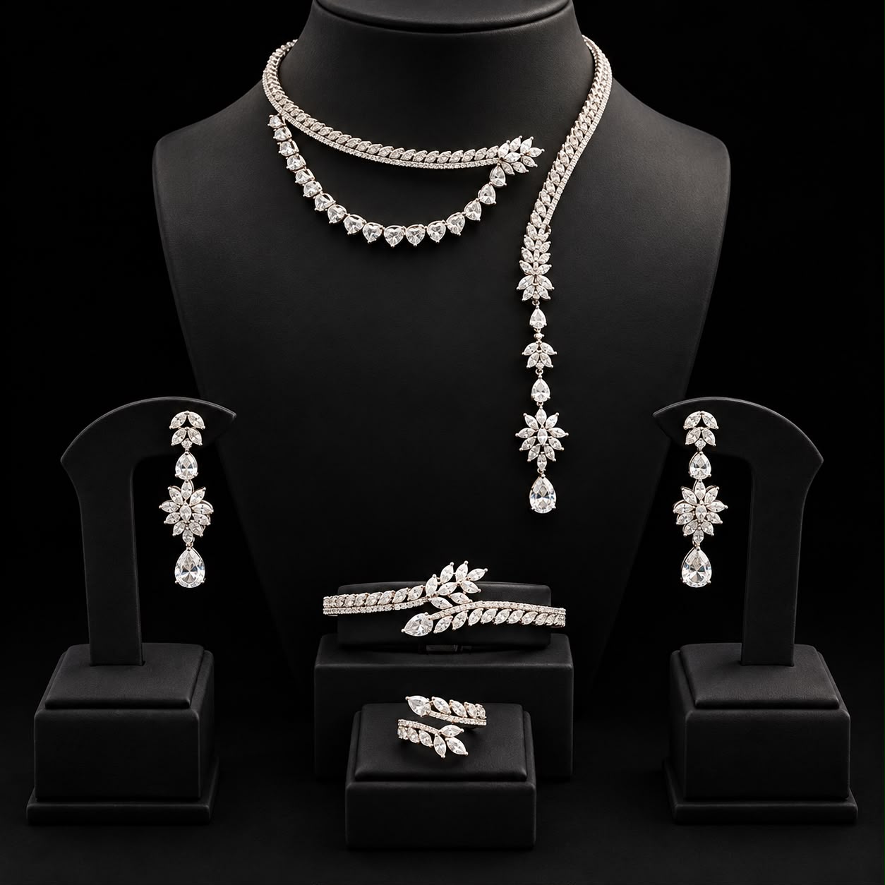 Floral Drape Zircon Choker Set