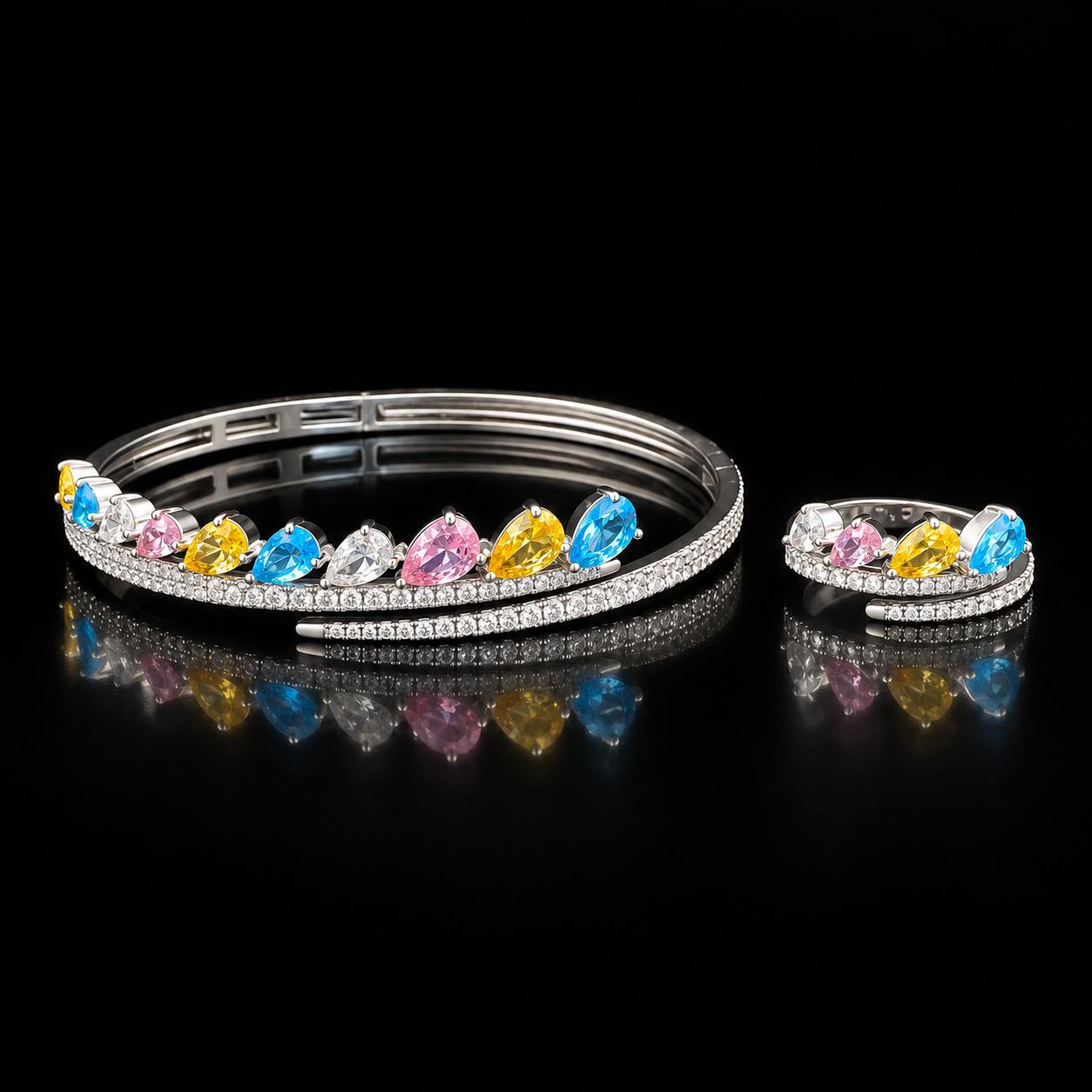  Teardrop Grace Zircon Bangle & Ring Set