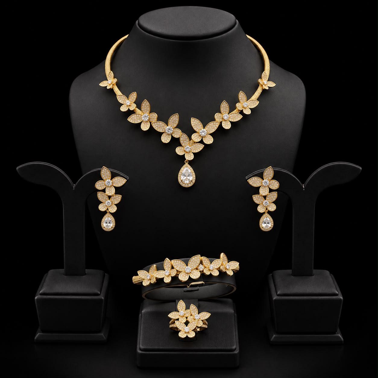 Floral Charm Zircon Choker Set