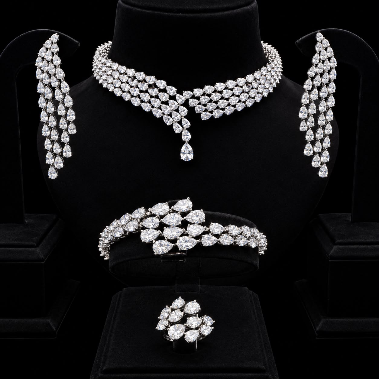 Sparkling Pear-Cut Zircon Choker Jewelry Set