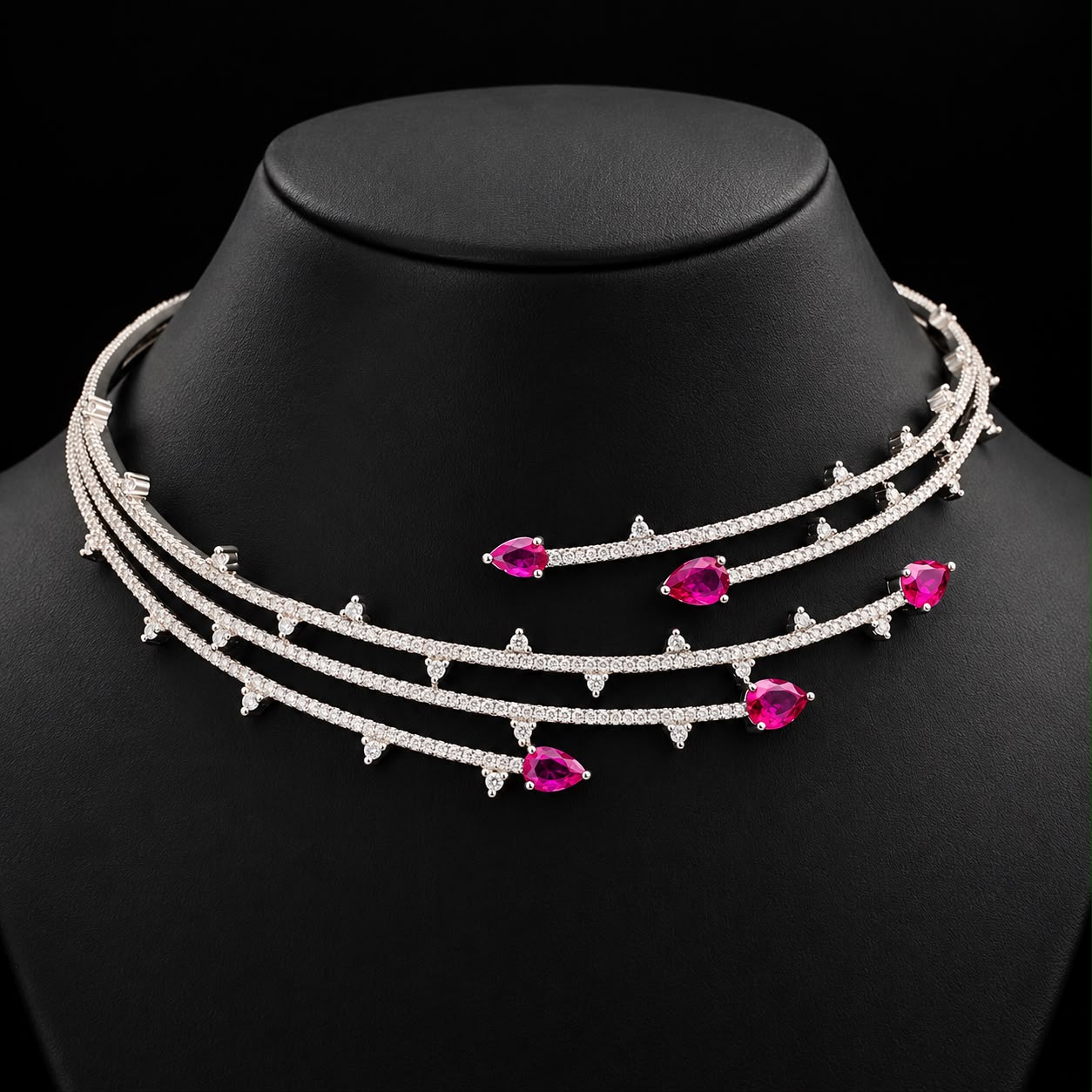 Pink Waves Zircon Choker Set 2