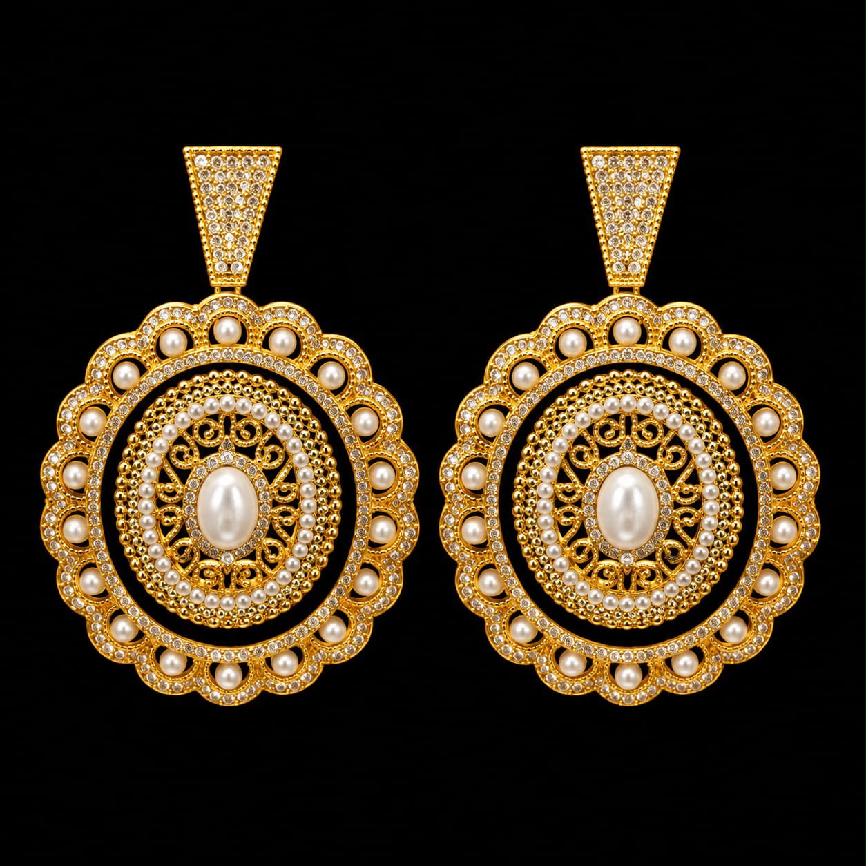 Royal  Zircon & Pearl Mandala Drop Earrings