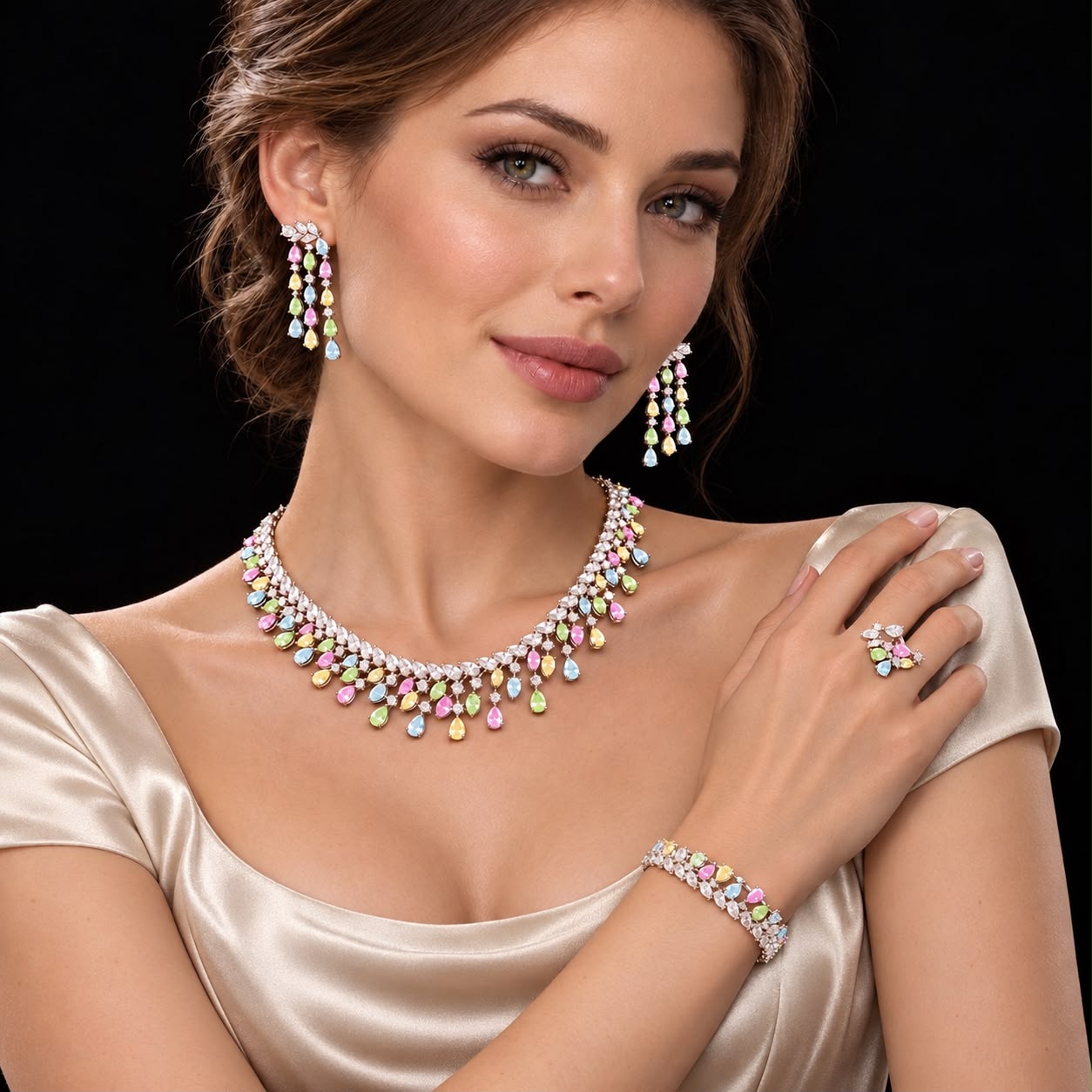 Multicolor Pastel Zircon Full Jewelry Set