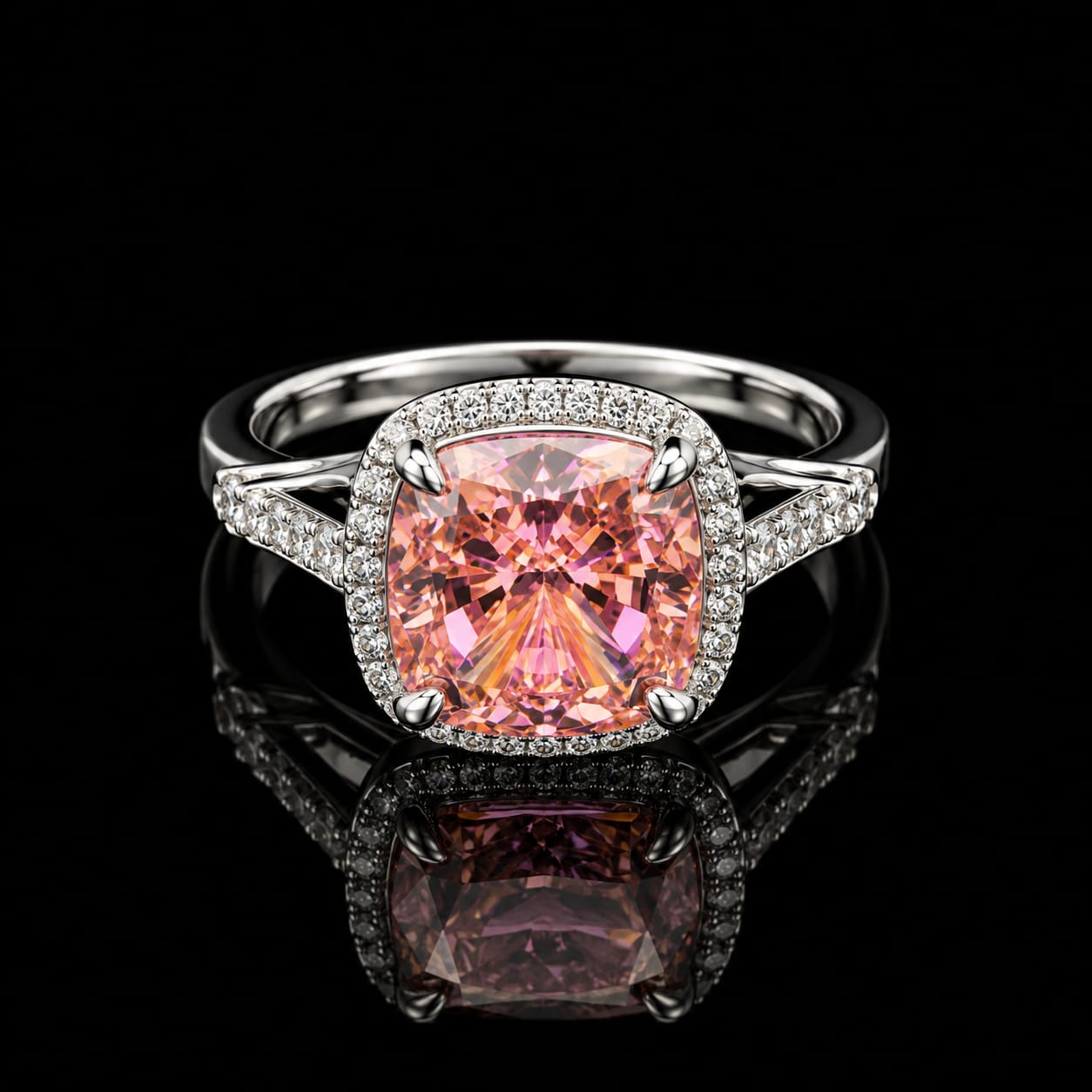 Blush Radiance Cushion Cut Halo Ring
