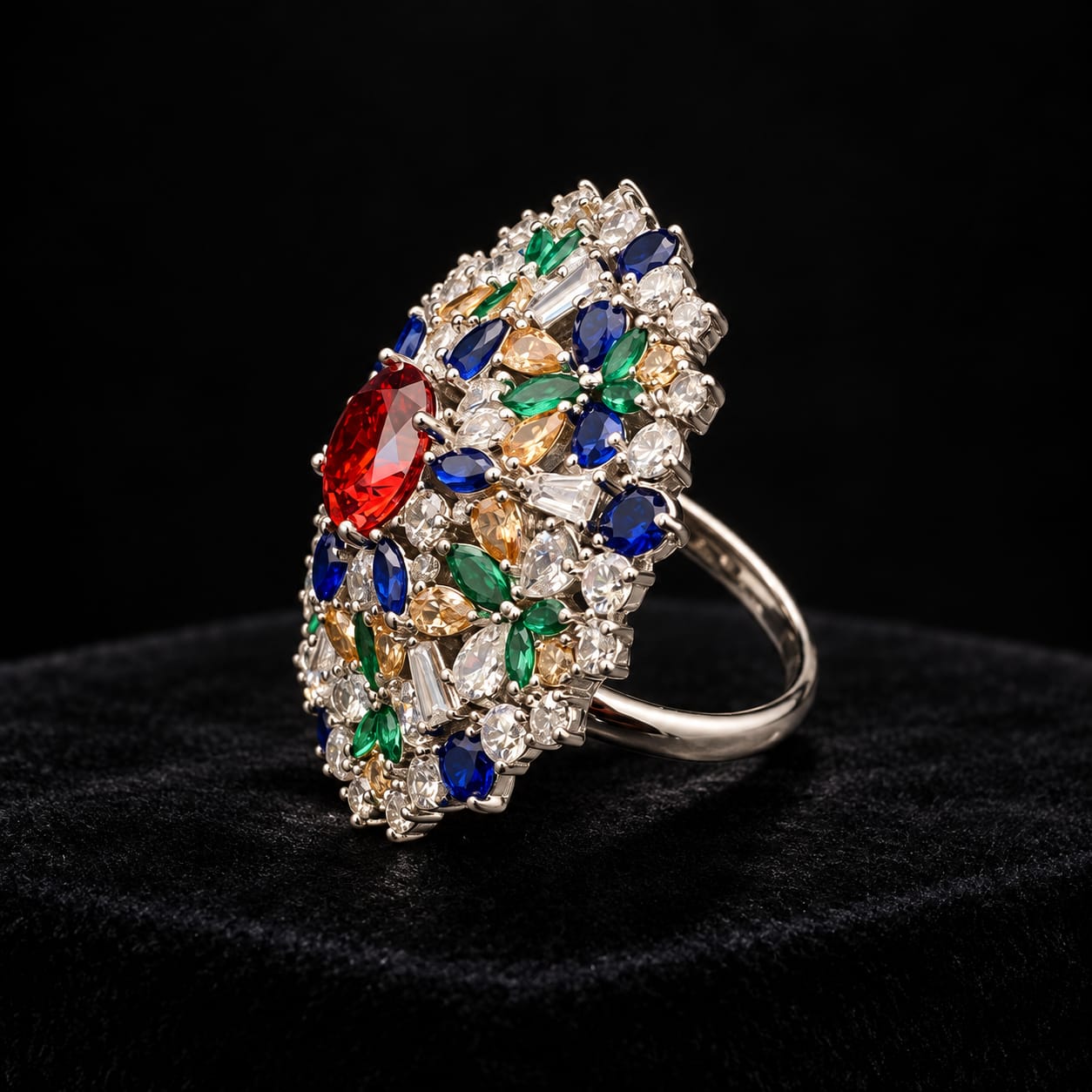 Multicolor Gemstone Floral Cocktail Ring 6