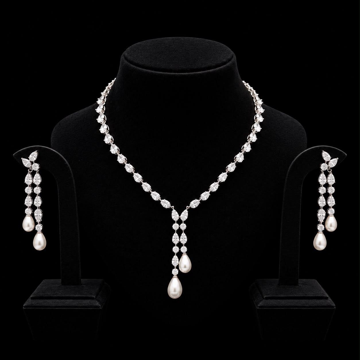 Royal Pear-Cut Cubic Zirconia & Pearl Jewelry Set 2