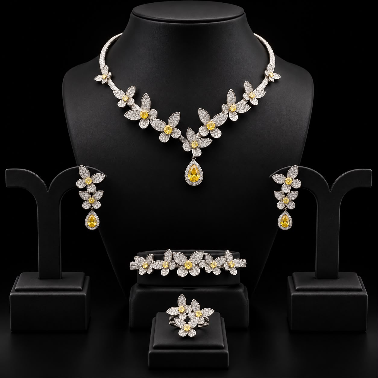 Floral Charm Zircon Choker Set 6