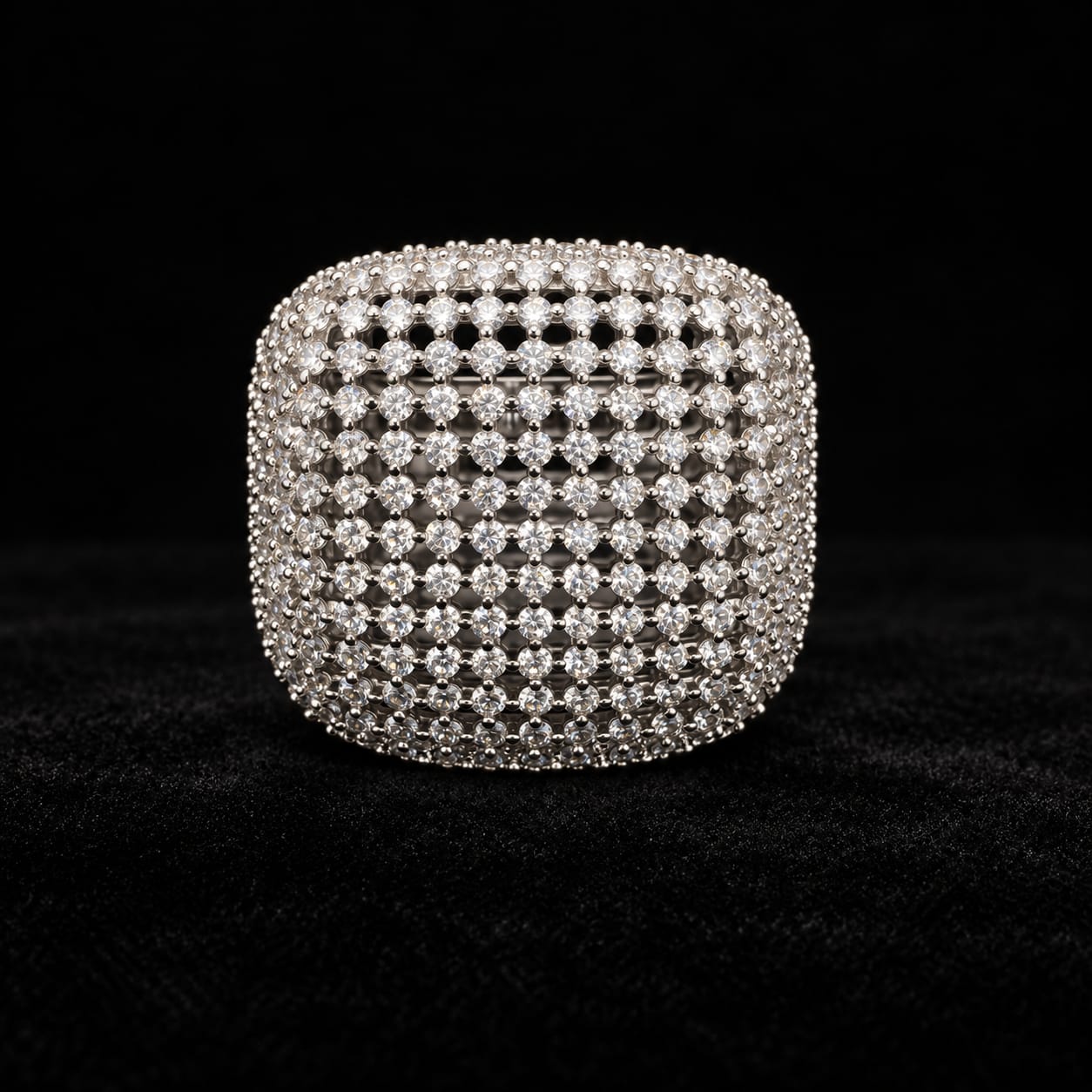 Square Mesh Zircon Ring (Silver & Gold) 3