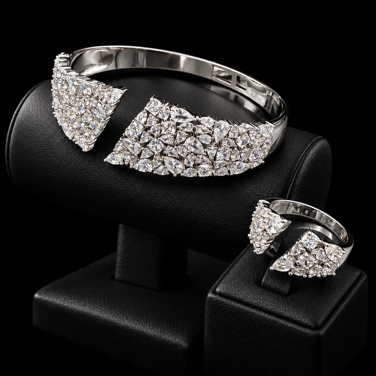  Asymmetric Zircon Bangle & Ring Set