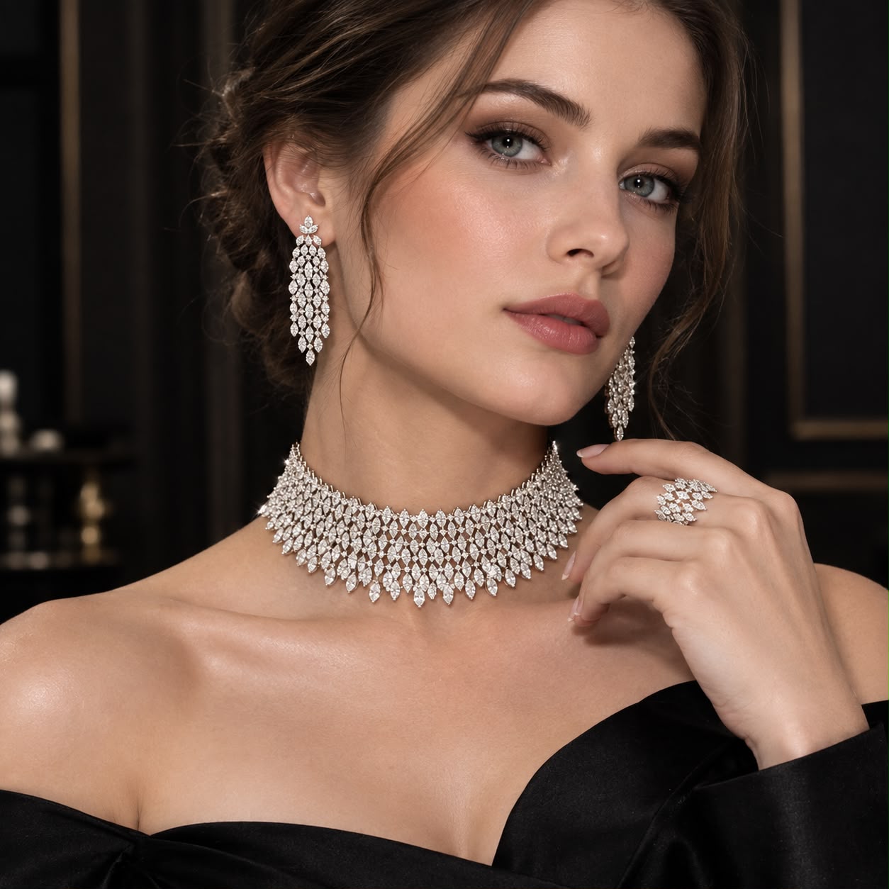 Sparkling Marquise Zircon Choker Set