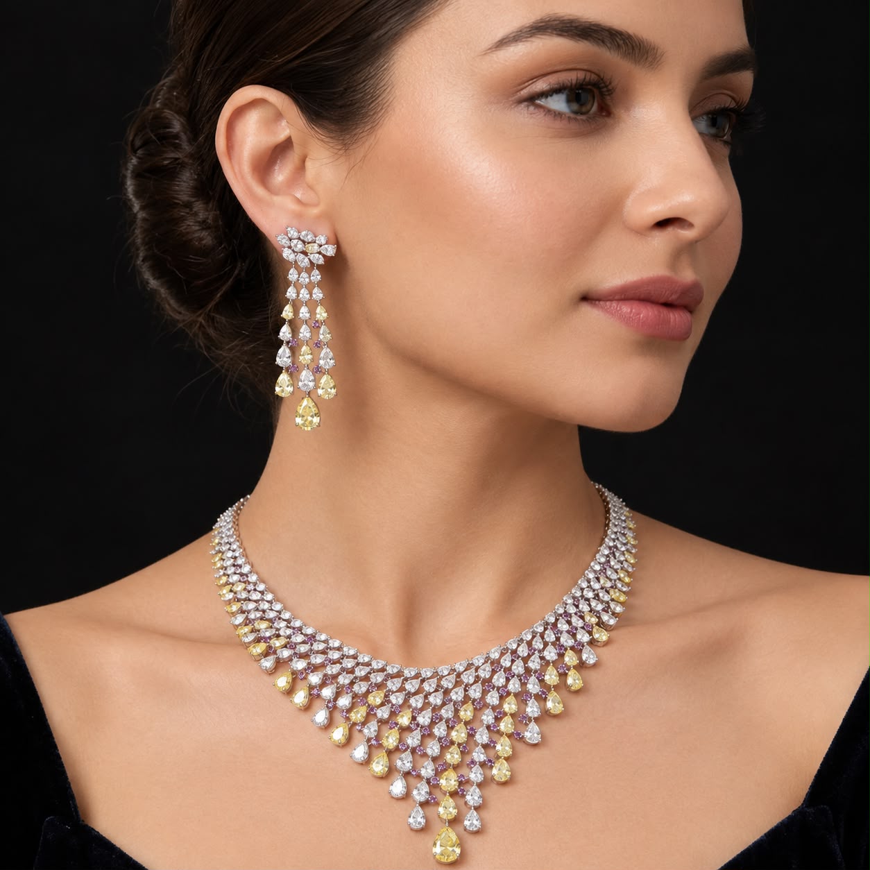 Amethyst & Canary Yellow Bridal Jewellery Set