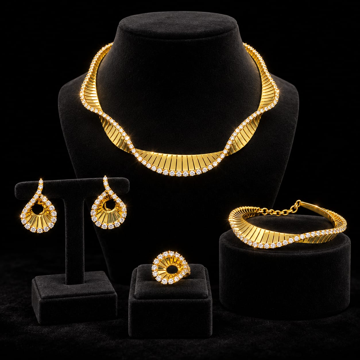 Luxury Twisted Ribbon CZ Jewellery Set 2