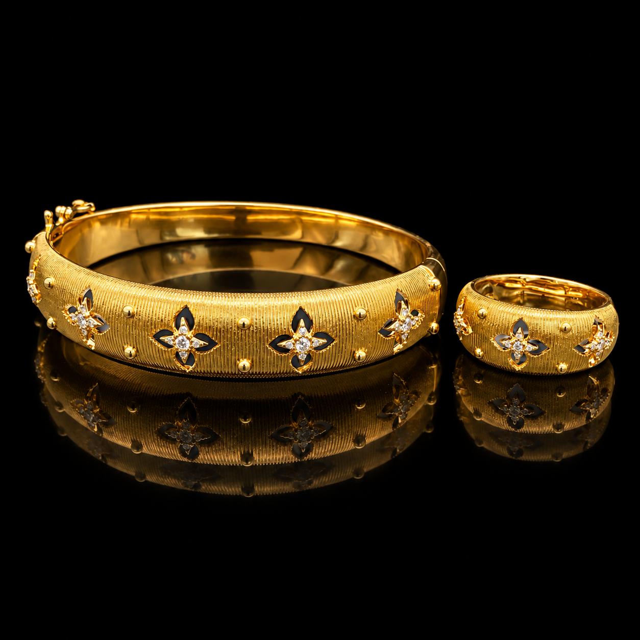 Floral Gleam Zircon Bangle & Ring Set