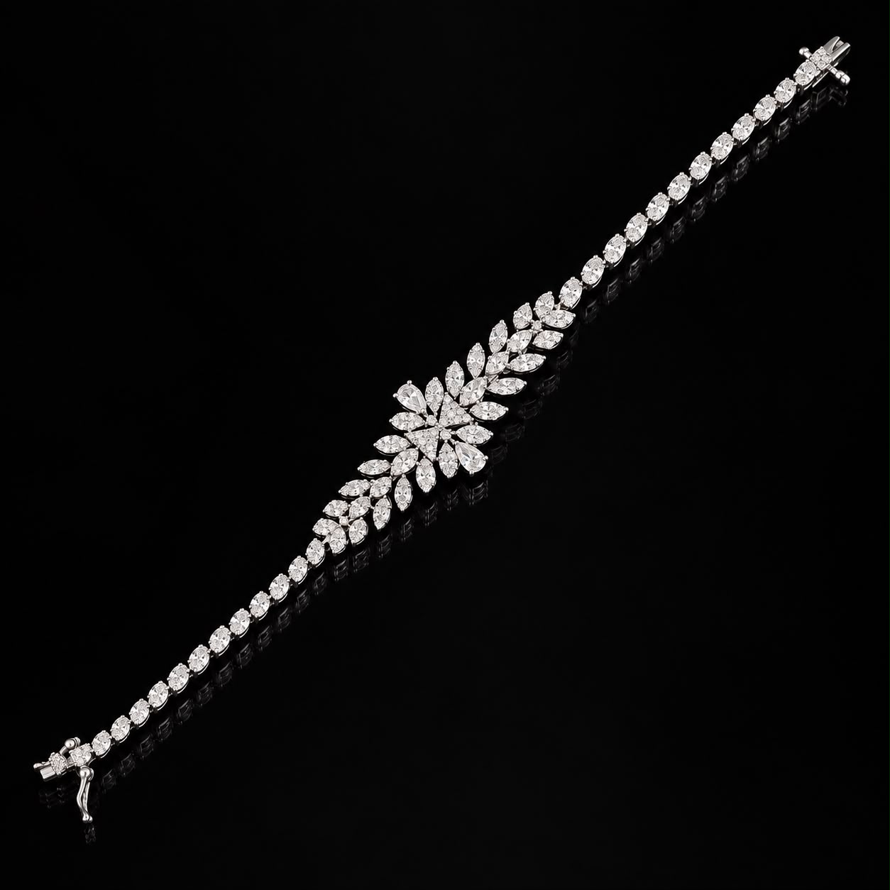 Royal Crystal Zircon Floral Jewelry Set (Necklace, Earrings, Bracelet & Ring) 4