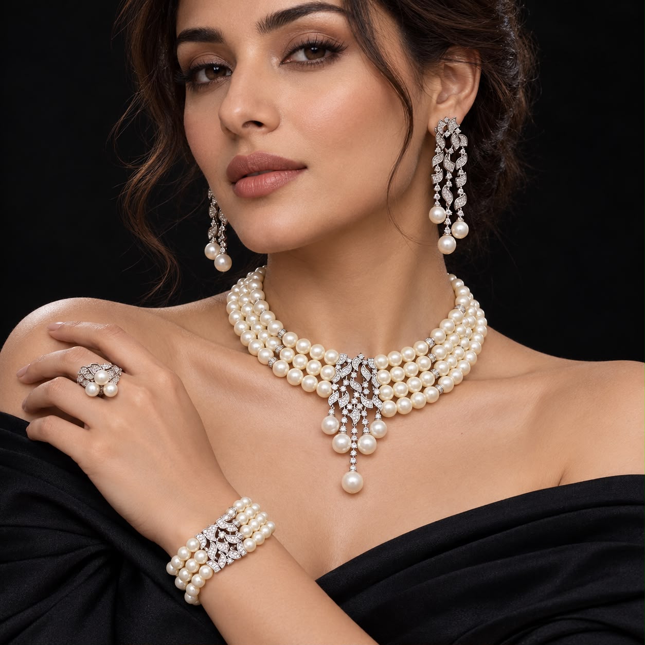 Royal Pearl & Zircon Jewelry Set