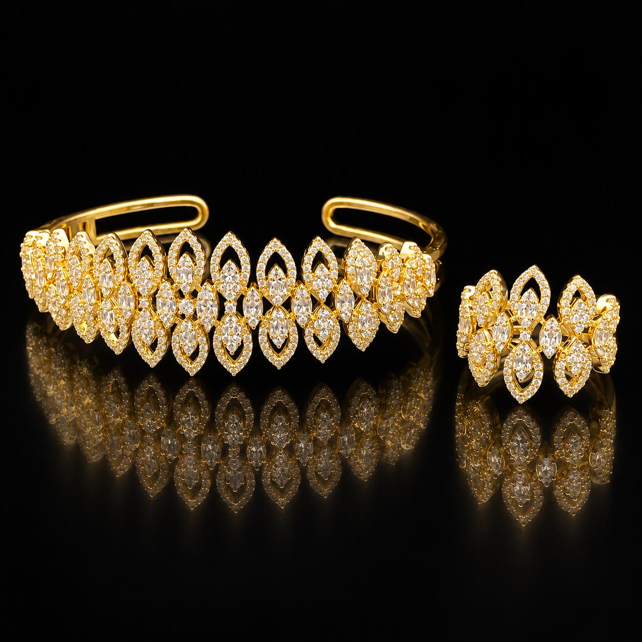 Leaf Lace Zircon Bangle & Ring Set