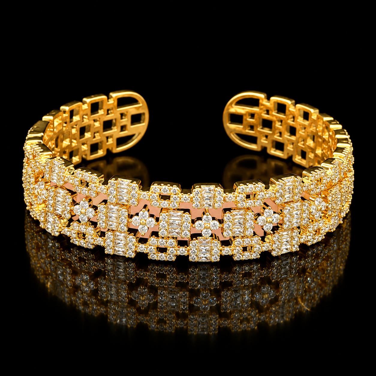 Square Bloom Zircon Bangle & Ring Set 2