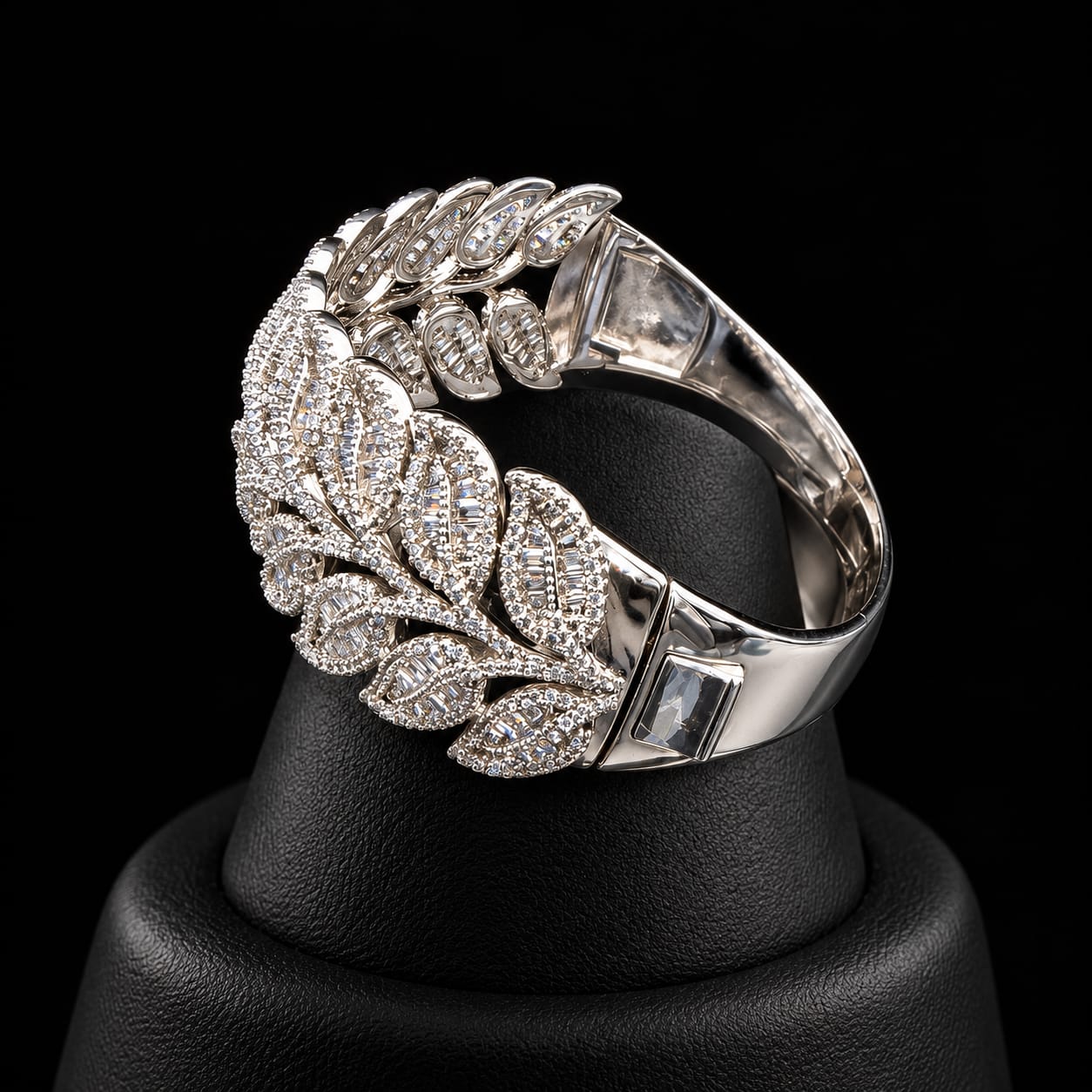 Leaf Motif Zircon Statement Bangle & Matching Ring Set 2