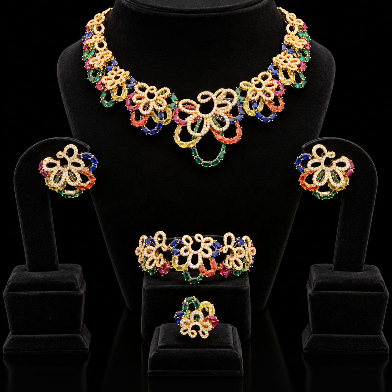 Multicolor Floral Zircon Jewelry Set 2