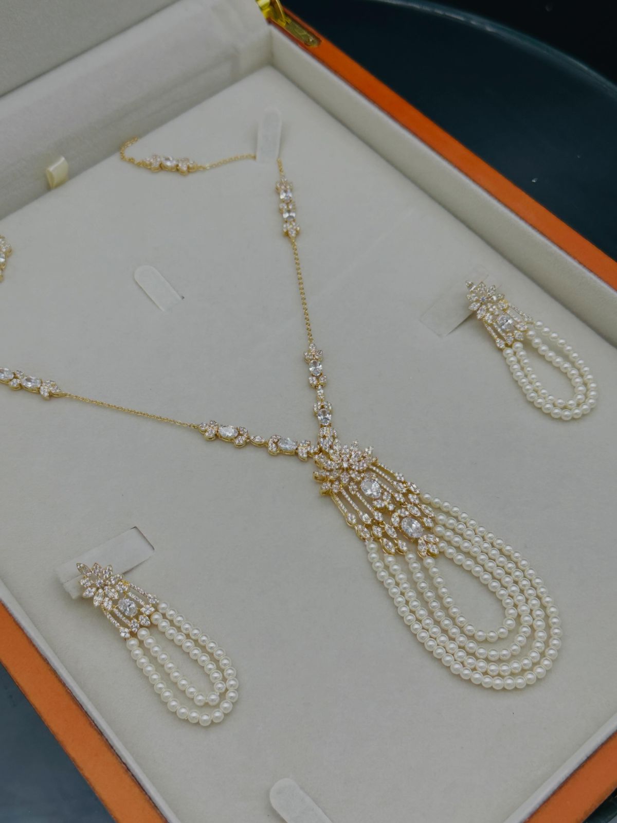 Elegant Pearl & Stone Long Chain