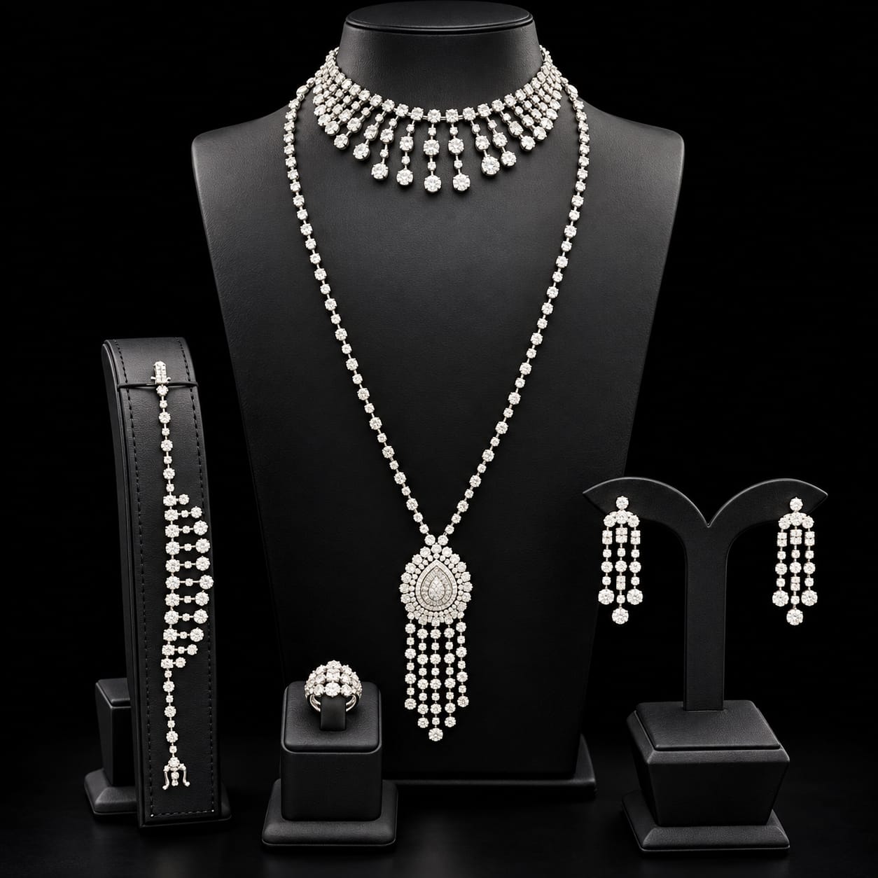 Royal Zircon Choker & Long Haram Bridal Jewellery Set