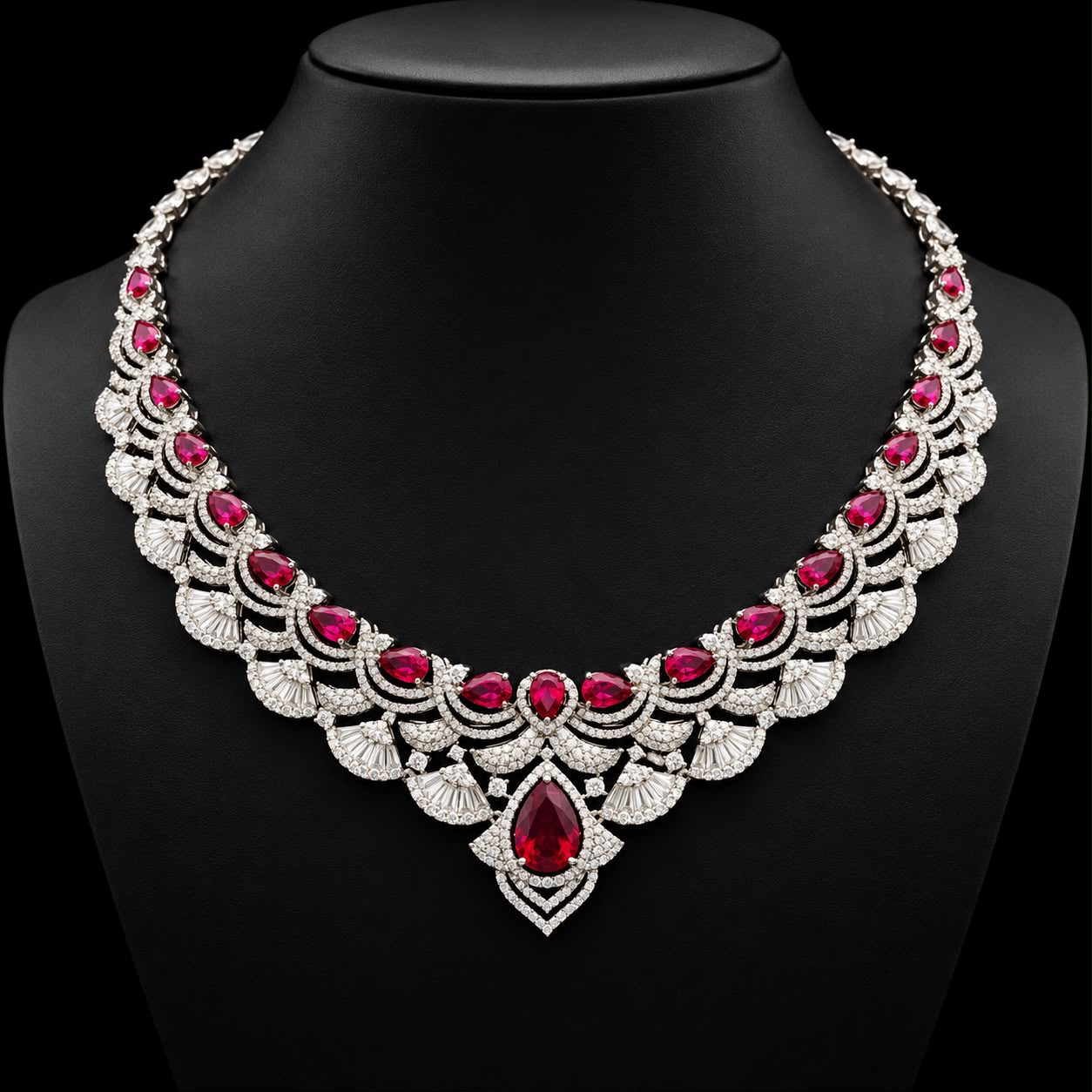Royal Crimson Ruby & Cubic Zirconia Statement Full Jewelry Set 3
