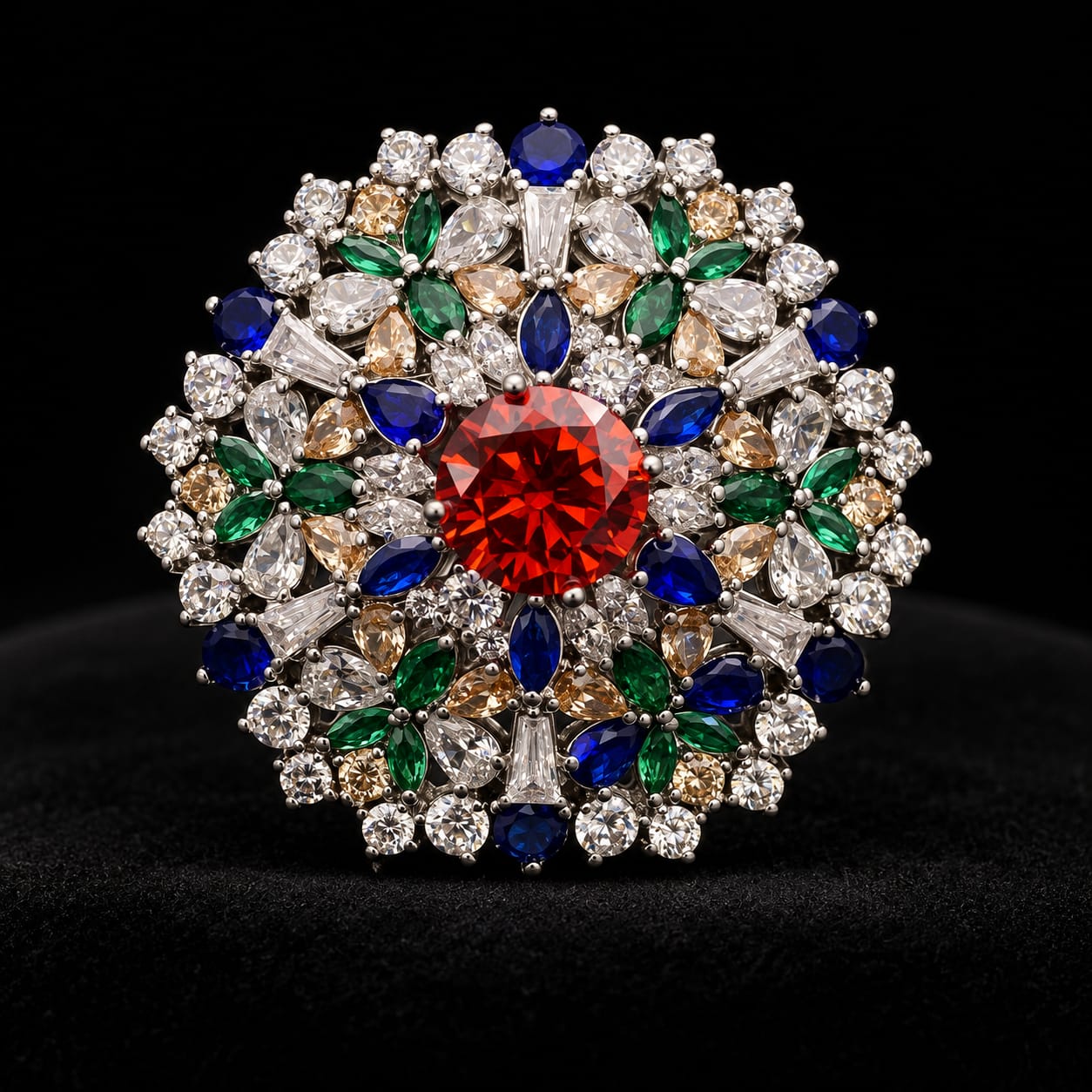 Multicolor Gemstone Floral Cocktail Ring 5